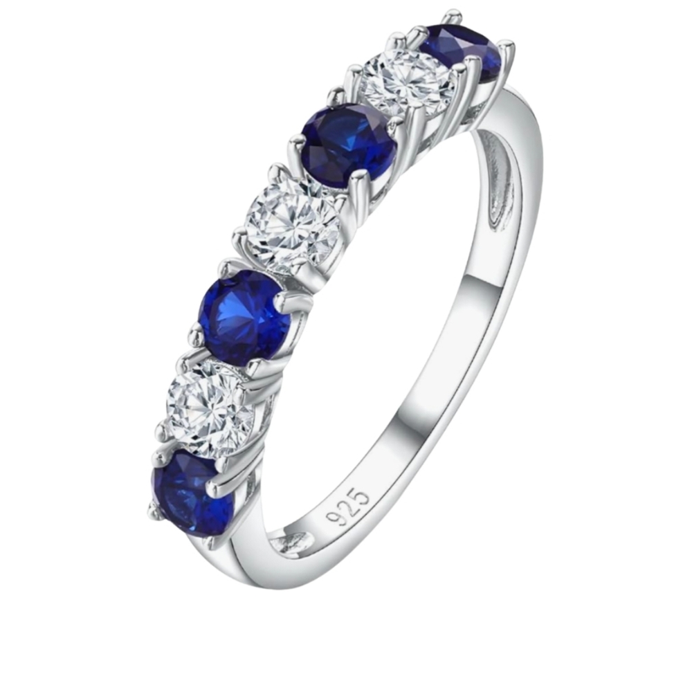 DAYBYDAY 925 Silver Sapphire  Ring Size 8 Gemstone Birthstone Eternity Ring NWOT